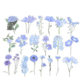 PATIKIL 透明な花柄ビニールステッカー 40枚防水PETフラワーデカール スクラ ップブック ジャーナリング クラフト DIY用 フローラルステッカー ブルー