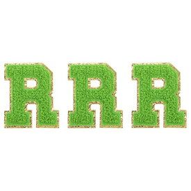 uxcell チェニールレターRパッチ 大サイズ 80mm/3.15" アイロンで貼る Rパッチ 金グリッター 刺繍パッチ 衣類 靴 帽子 バックパック用 3個入り（緑）