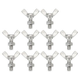 uxcell 10個セット M6-1x16mm ウィングバタフライスクリューボルトと10個セットナット 304ステンレススチールウィングボルトサムハンドスクリューバタフライスクリュー