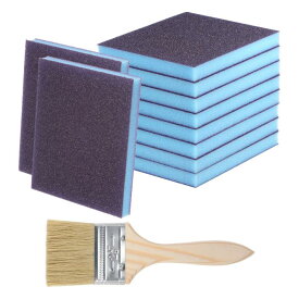 uxcell 11個のサンディングスポンジ 180-240グリット 100 x 120mm 洗える再利用可能な両面サンディングブロックパッド 木製ペイントブ ラシ付き 木材 ドライウォール 金属家具の研磨用 ブルー