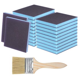 uxcell 21個のサンディングスポンジ400-500グリット100 x 120mm 洗えて再利用可能な両面サンディングブロックパッド 木製ペイントブ ラシ付き 木材 ドライウォール 金属 家具の研磨用 青
