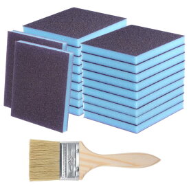 uxcell 21個のサンディングスポンジ 180-240グリット 100 x 120mm 洗える再利用可能な両面サンディングブロックパッド 木製ペイントブ ラシ付き 木材 ドライウォール 金属家具の研磨用 ブルー