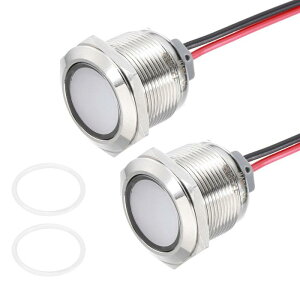 PATIKIL 2�Z�b�g 22mm(7/8) �C���W�P�[�^�[ ���C�g 12V-24V AC/DC 20mA LED ���^�� �V�O�i�� �����v �h�� IP67 �t���b�g �w�b�h �V�O�i�� ���C�g 205mm(8) �P�[�u�� �t�� �{�[�g �� �p ���F