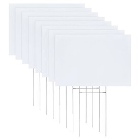 PATIKIL 43 x 30 cm 空白のヤード標識 Hメタルステーク付き 8個 ホワイト プラスチック ガレージ販売の看板 DIY 庭の芝生 ハッピーバースデーパーティー 装飾 道標用