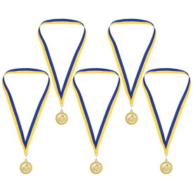 PATIKIL 4.8 cm 卓球の金メダル 5個 卓球賞のメダル リボン付き ブルー イエロー ゲーム スポーツ競技用