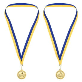 PATIKIL 4.8 cm 卓球の金メダル 2個 卓球賞のメダル リボン付き ブルー イエロー ゲーム スポーツ競技用