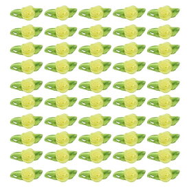 PATIKIL 15mm 小さなサテンリボンローズ 100個 生地 花飾り 緑 葉と一緒に DIYクラフトウェディングデコレーション用 イエロー
