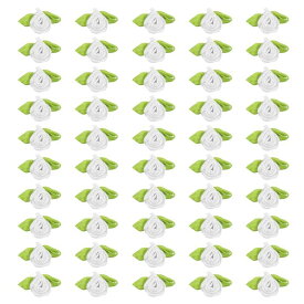 PATIKIL 15mm 小さなサテンリボンローズ 50個 生地 花飾り 緑 葉と一緒に DIYクラフトウェディングデコレーション用 ホワイト