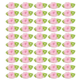 PATIKIL 15mm 小さなサテンリボンローズ 300個 生地 花飾り ロ ゼットアップリケ 緑 葉付き DIYクラフト ウェディングデコレーション ピンク