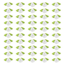 PATIKIL 15mm 小さなサテンリボンローズ 300個 生地 花飾り 緑 葉と一緒に DIYクラフトウェディングデコレーション用 ホワイト