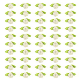 PATIKIL 15mm 小さなサテンリボンローズ 300個 生地 花飾り 緑 葉と一緒に DIYクラフトウェディングデコレーションに最適 クリーム色
