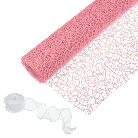 PATIKIL 花束包装用メッシュペーパー 15フィート フローラルブーケクラフトパッケージングホローネット糸とリボン 花 ギフト包装用 ピンク