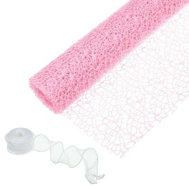 PATIKIL 花束包装用メッシュペーパー 15フィート フローラルブーケクラフトパッケージングホローネット糸とリボン ライトピンク