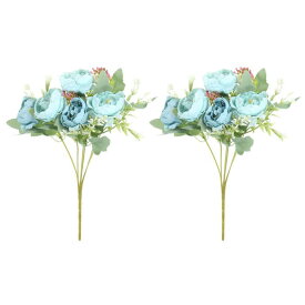 PATIKIL 6枝 人工シルク牡丹アジサイ 茎付き 2個 フェイクフラワー フェイクシャクヤクの花束 結婚式 ホーム オフィスの装飾用 ダークブルー ライトブルー