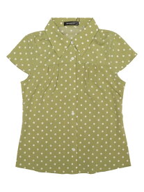 Allegra K 水玉トップス シャツ 半袖 ヴィンテージ カジュアル レディース グリーン S