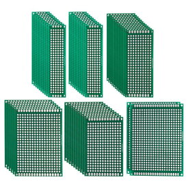 PATIKIL 5サイズの両面PCB基板 50個1.6mm厚のプロトタイプキット DIYはんだ付け電子実験用のPCB回路基板FR-4パーフボード 緑