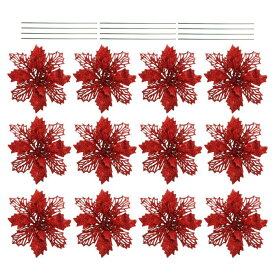 PATIKIL 6.3"人工花 12個セット ステム付き クリスマスウェディングパーティーの装飾用 赤色