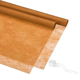 PATIKIL 22.8インチ×22.8インチ フラワーラッピングペーパー 20枚 不織布防水フローリストフラワーブーケ包装用ペーパー 韓国スタイル 2本 リボン付き DIYクラフトギフト包装用 オレンジ色