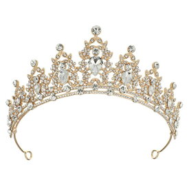 VOCOSTE 王冠 ティアラ クラウン プリンセス 花嫁 ウェディング パーティー コスプレ ヘアアクセサリー 髪飾り ゴールドトーン