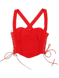Allegra K クロップ トップ ノースリーブ ビスチェ コルセット クロスバック レースアップ パーティー 夏 レディース レッド XL