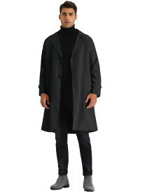 Lars Amadeus オーバーコート トレンチ コート ロングジャケット フォーマル ラペルカラー クラシック シングルブレスト メンズ ブラック S