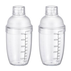 uxcell プラスチック製カクテルシェーカーセット 500ml ハンドドリンクミキサー ボバティーシェイカーカップ スケール付き バーツールセット バーパーティー 家庭用 透明 2個