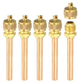 PATIKIL 1/4インチ SAE x 6mm OD x 50mm ステム x 68mm L サービスアクセスバルブ 5個 充填アクセスバルブ + コアおよびキャップリムーバー エアコン冷凍用