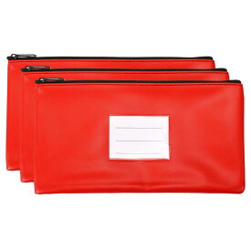 PATIKIL 27 x 15 cm マネーバンク デポジットバッグ ジッパー付き 3個 レザーレット 現金コインチェックウォレット ペンポーチバッグ 透明窓付き オフィス旅行用 レッド