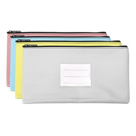 PATIKIL 27 x 15 cm マネーバンク デポジットバッグ ジッパーセット付き 4個 レザーレット 鉛筆収納　現金コインチェックウォレット ペンポーチ 透明窓付き オフィス用 マルチカラー