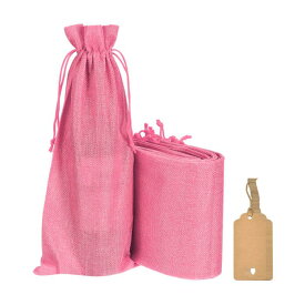 uxcell 巾着付き黄麻布ワインバッグワインギフトバッグ 再利用可能 ワインボトルバッグ ロープとタグ付き 結婚式 誕生日 旅行 12個 (36 x 16 cm ピンク)