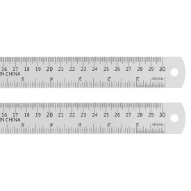 uxcell スチールルーラー　30cmメートル法英語定規　換算表付き　小さな金属定規セット　直定規ミリ定規測定ツール　測量図面用　2個入り