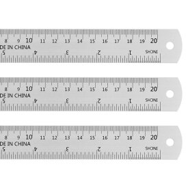 uxcell スチールルーラー　20cmメートル法英語定規　換算表付き　小さな金属定規セット　直定規ミリ定規測定ツール　測量図面用　3個入り