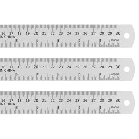 uxcell スチールルーラー　30cmメートル法英語定規　換算表付き　小さな金属定規セット　直定規ミリ定規測定ツール　測量図面用　3個入り