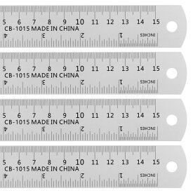 uxcell スチールルーラー　15cmメートル法英語定規　換算表付き　小さな金属定規セット　直定規ミリ定規測定ツール　測量図面用　4個入り