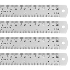 uxcell スチールルーラー　20cmメートル法英語定規　換算表付き　小さな金属定規セット　直定規ミリ定規測定ツール　測量図面用　4個入り