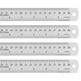 uxcell スチールルーラー　30cmメートル法英語定規　換算表付き　小さな金属定規セット　直定規ミリ定規測定ツール　測量図面用　4個入り