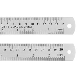 uxcell スチールルーラー　15cm & 20cmメートル法英語定規　変換表付き金属定規セット　直定規ミリ定規測定ツール　測量図面用　2個入り
