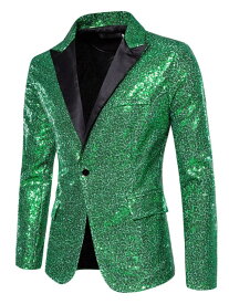 Lars Amadeus コート ブレザー スパンコール ピークドラペル 長袖ジャケット シャイニー スパークル メンズ 緑 XL