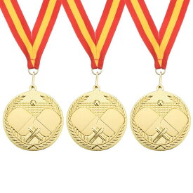 PATIKIL 68 mm ピンポンメダル 3個 卓球賞メダル 金メダル リボン付き レッド イエロー ゲーム スポーツ競技用
