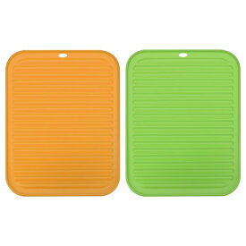 uxcell 食器乾燥マットセット 2個 30 x 23cm シリコン製 再利用可能 ドレインパッド 耐熱性 キッチンカウンター用 冷蔵庫の引き出し オレンジ グリーン
