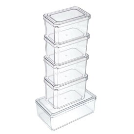 uxcell 食品貯蔵容器キット プラスチック スタッキング可能 果物 野菜 冷蔵箱 食品準備 鮮度保持容器セット キチン用 ホワイト 5個入り