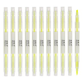 PATIKIL 蛍光ペン 10個 両端蛍光ペン 広いおよび細いチップ マーカーペン オフィス 家庭 日常使用用 イエロー