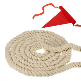 PATIKIL 大人やティーンエイジャー向けの10フィートの綱引きロープ 3本編みの天然綿ロープ 旗付き ヤードゲームやチームビルディング活動用 カーキ色