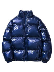 Lars Amadeus コート メタリック パファー ジャケット 冬服 スタンドカラー フルジップ 光沢のある キルティング メンズ ネイビーブルー XL