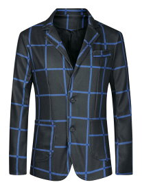 Lars Amadeus スーツ ジャケット コート ブレザー チェック 格子 ノッチドラペル 2つボタン ポケット付き スポーツ メンズ ブラック M