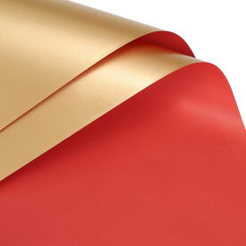 uxcell 両面カラー フラワー包装紙 フラワーラッピングペーパー レッド+ゴールド 58cm x 58cm 防水 フラワーショップ 花束用品 DIY工芸品 ギフトボックス包装 20個入り