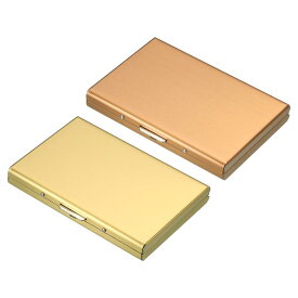 PATIKIL RFIDカードホルダー 2個 メタルウォレット ステンレス鋼 ビジネスカードホルダー スリムケース 女性 男性用 ゴールドトーン ローズゴールド