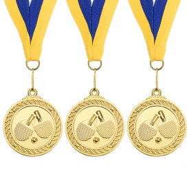 PATIKIL 50 mm ピンポンメダル 3個 卓球賞メダル 金メダル リボン付き ブルー イエロー ゲーム スポーツ競技用