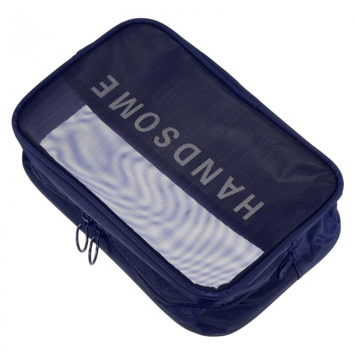 PATIKIL 22 x 14 x 6cm 網目洗面用品袋 メッシュジッパーポーチ 携帯性 家庭旅行用品用 ネイビーブルー