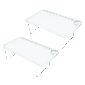 PATIKIL 朝食トレイテーブル 2個 ベッドトレイ 折り畳み脚付き 再利用可能 サービングプラッター ラップトップスナックデスク 食用 ホワイト